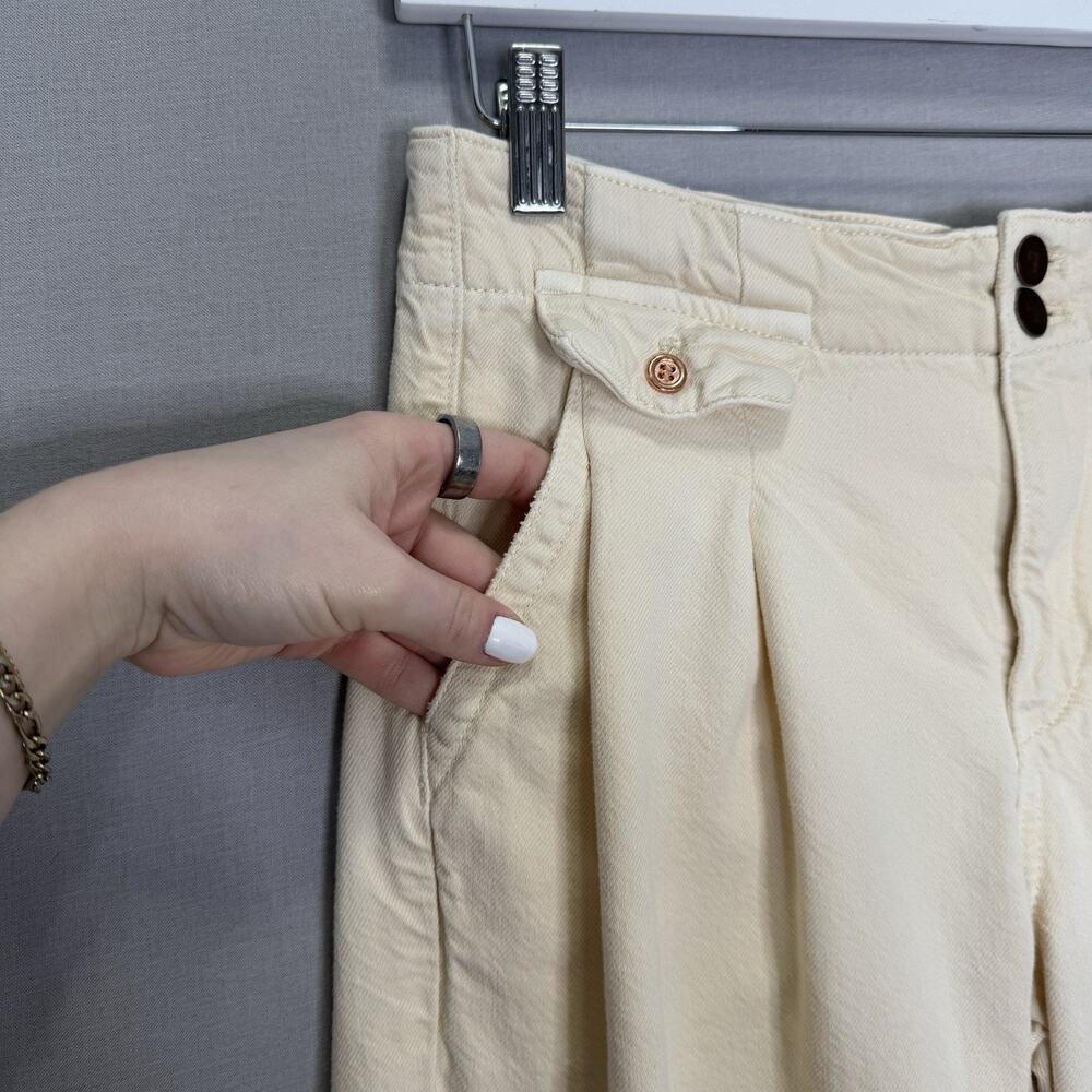 Pilcro Anthro Mid-Rise Wide-Leg Trouser Jeans Womens 26 Cream Utility Pants Boho - Picture 4 of 13